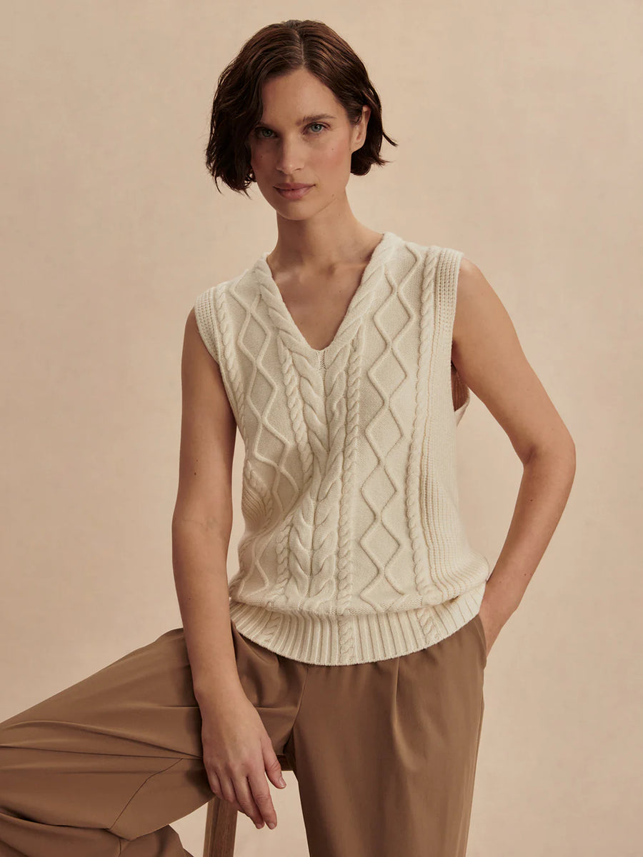 Kay Cable Knit Vest - Snow White - V-neck Top by Varley – Doodie Stark