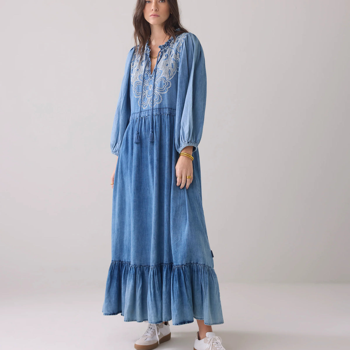 riu Rちゃん Tulle docking denim dress インディゴ ☆riu Rちゃん Tulle docking denim dress ブルー