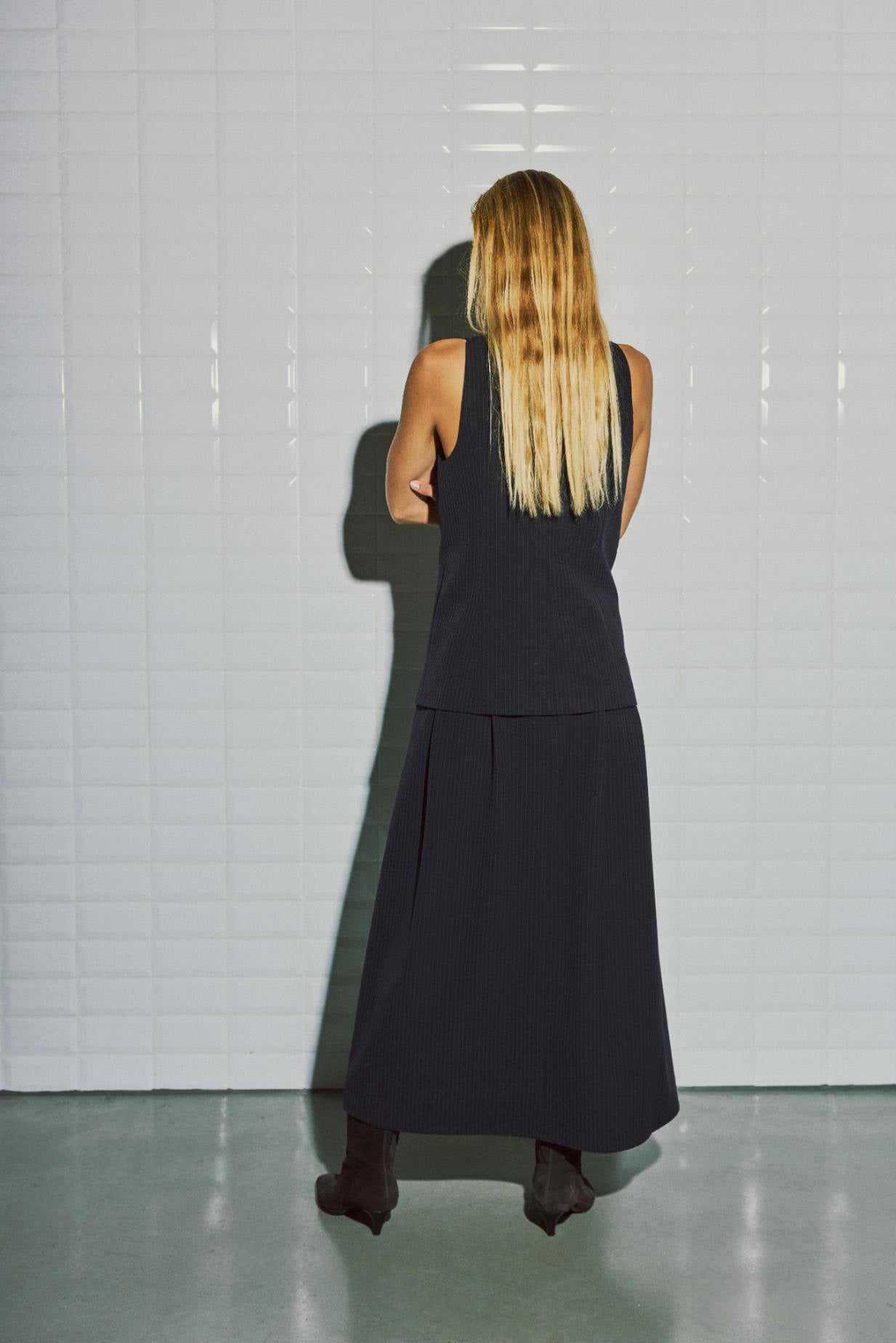 Lily Tailored Skirt - Navy Pinstripe