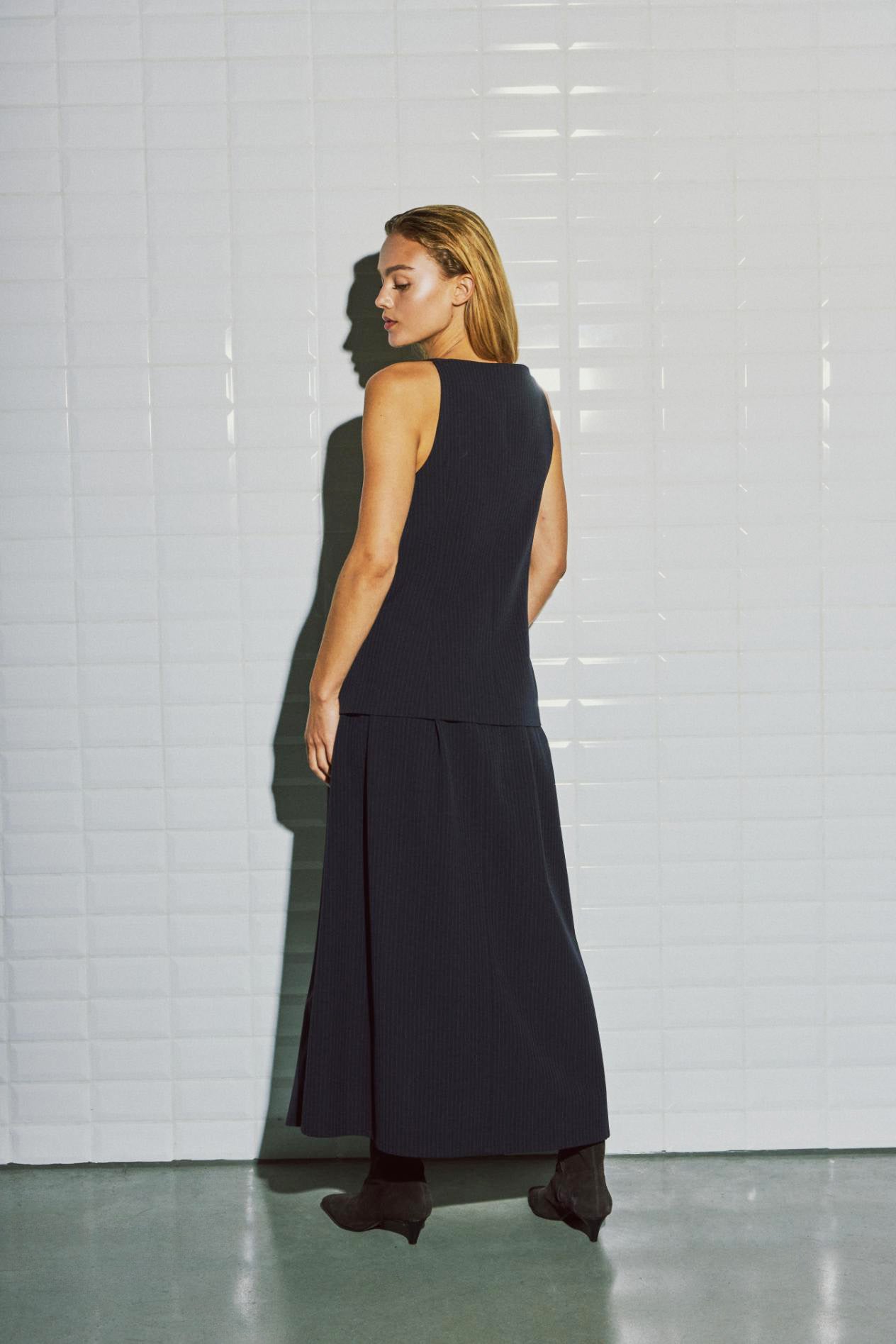 Lily Tailored Skirt - Navy Pinstripe