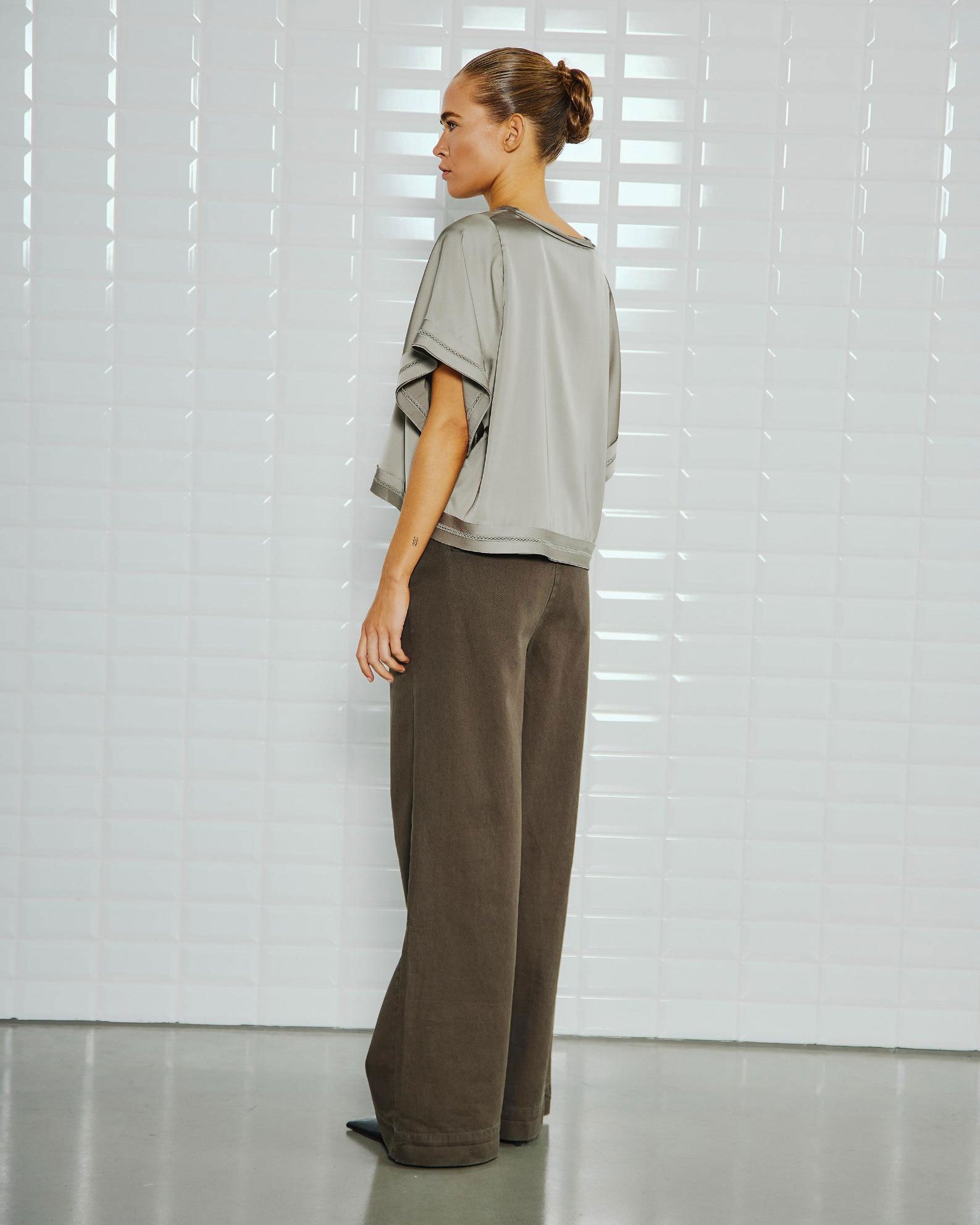 Steffi High Waist Wide Trousers - Midnight Green
