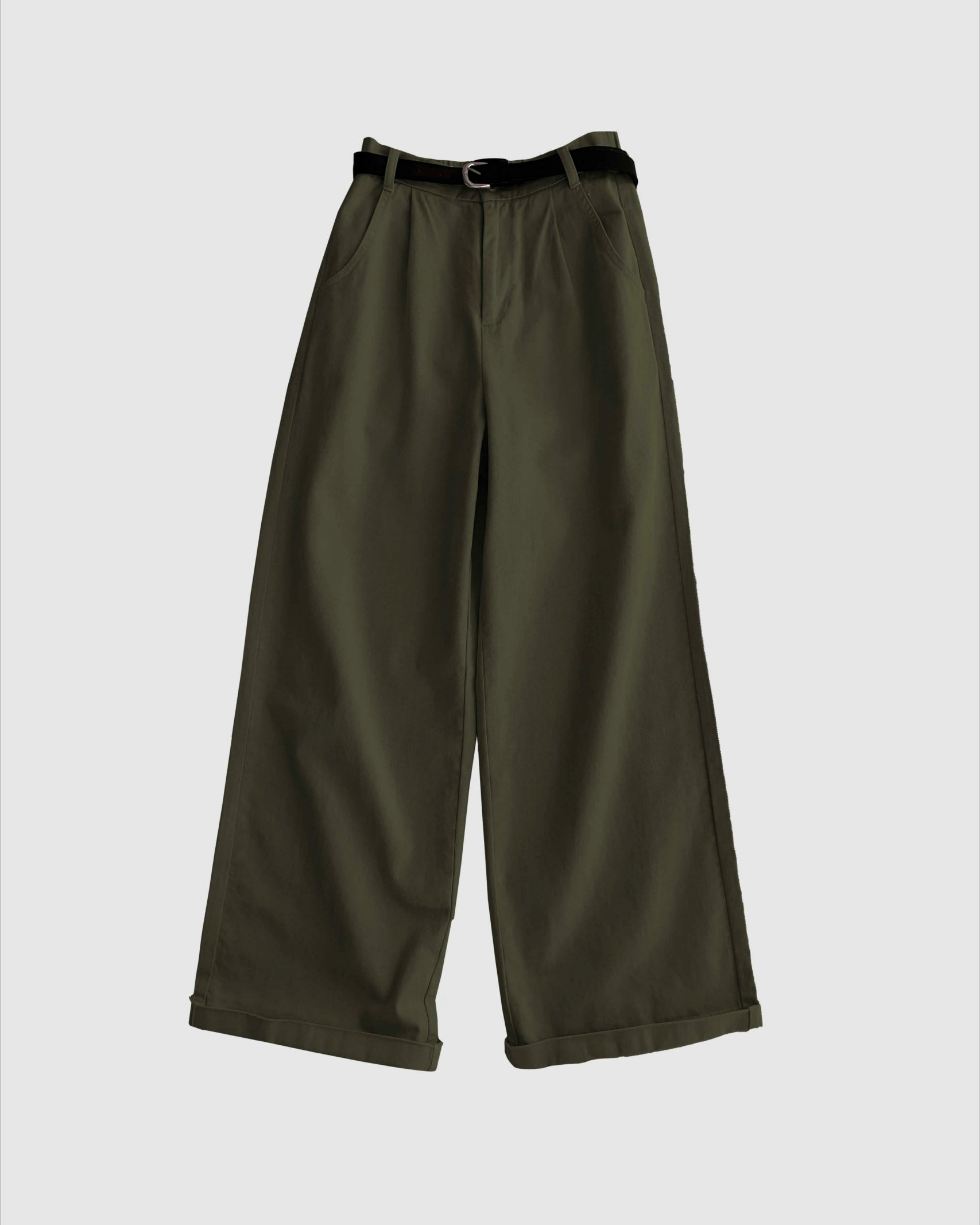 Steffi High Waist Wide Trousers - Midnight Green