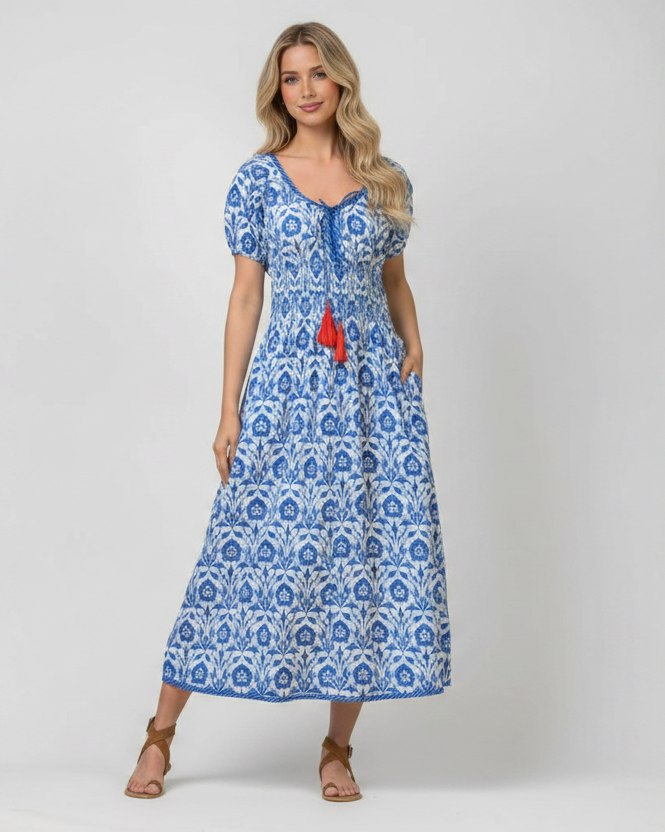Blue Dress on Blonde Model