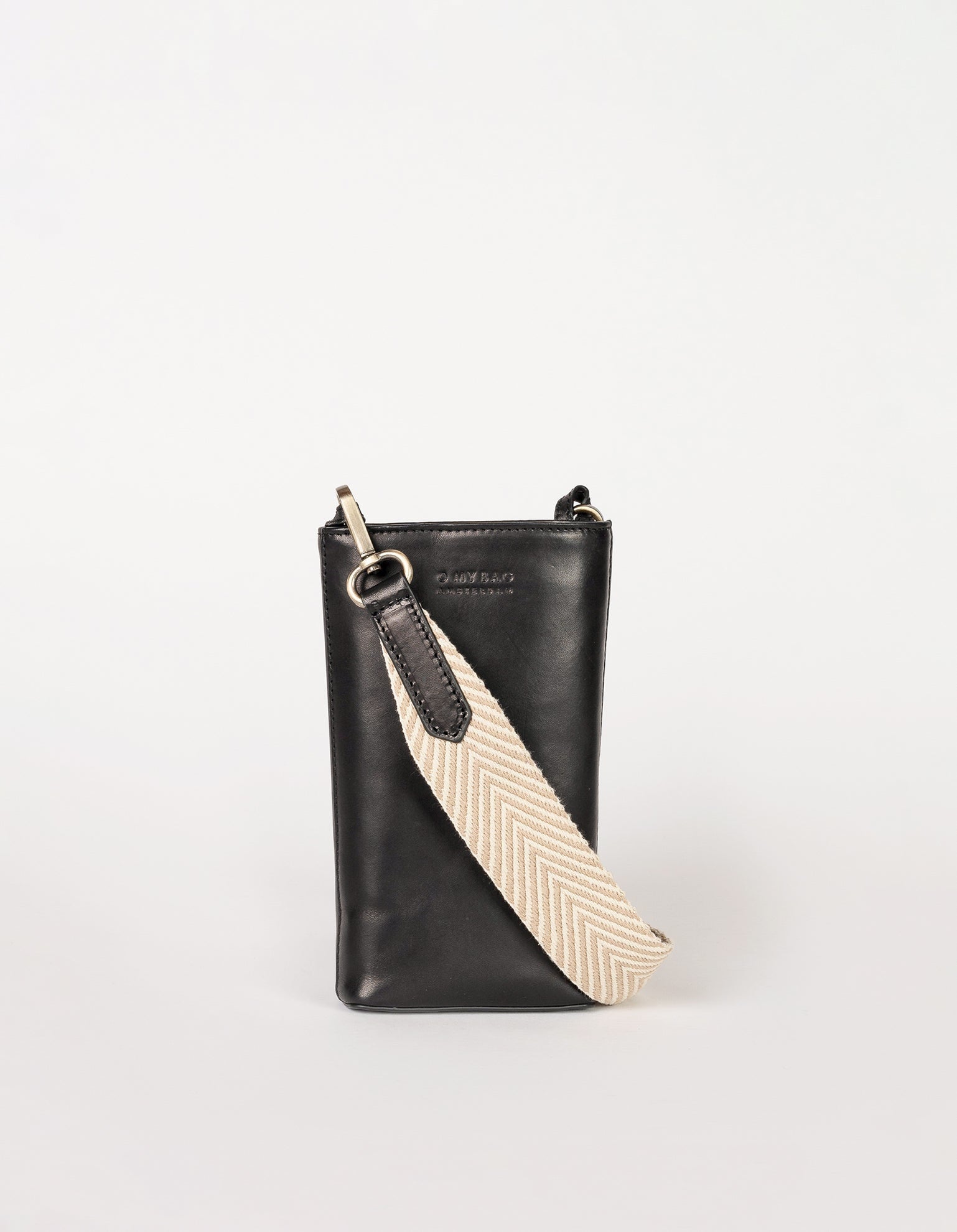 Charlie-Phone-Bag-Black-Classic-Leather-Front-Checkered-Strap