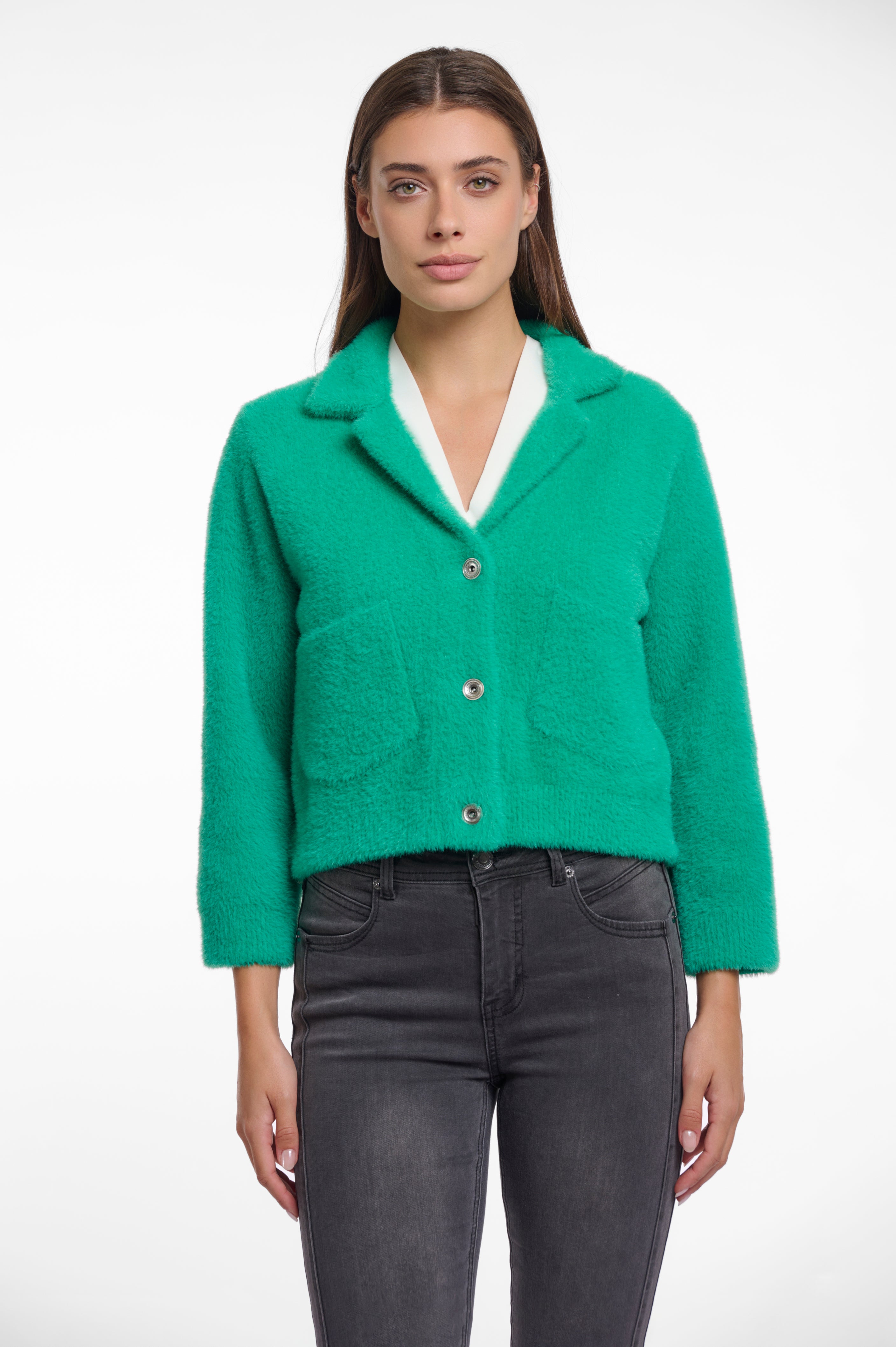 Norah Short Cardigan With Lapel Collar - Clover Green – Doodie Stark Norah Short Cardigan With Lapel Collar - Clover Green – Doodie Stark