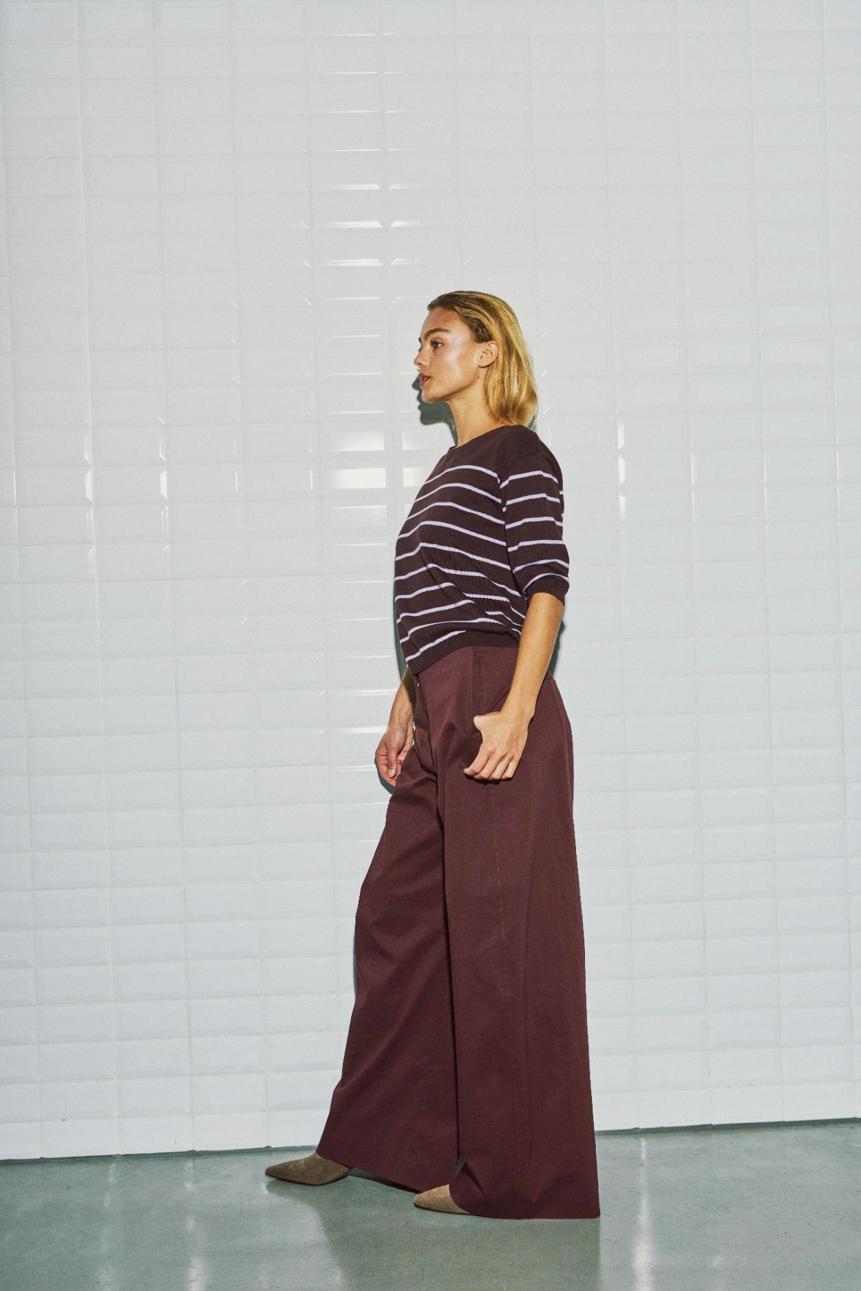 Leah Barrel Leg Trousers - Dark Wine