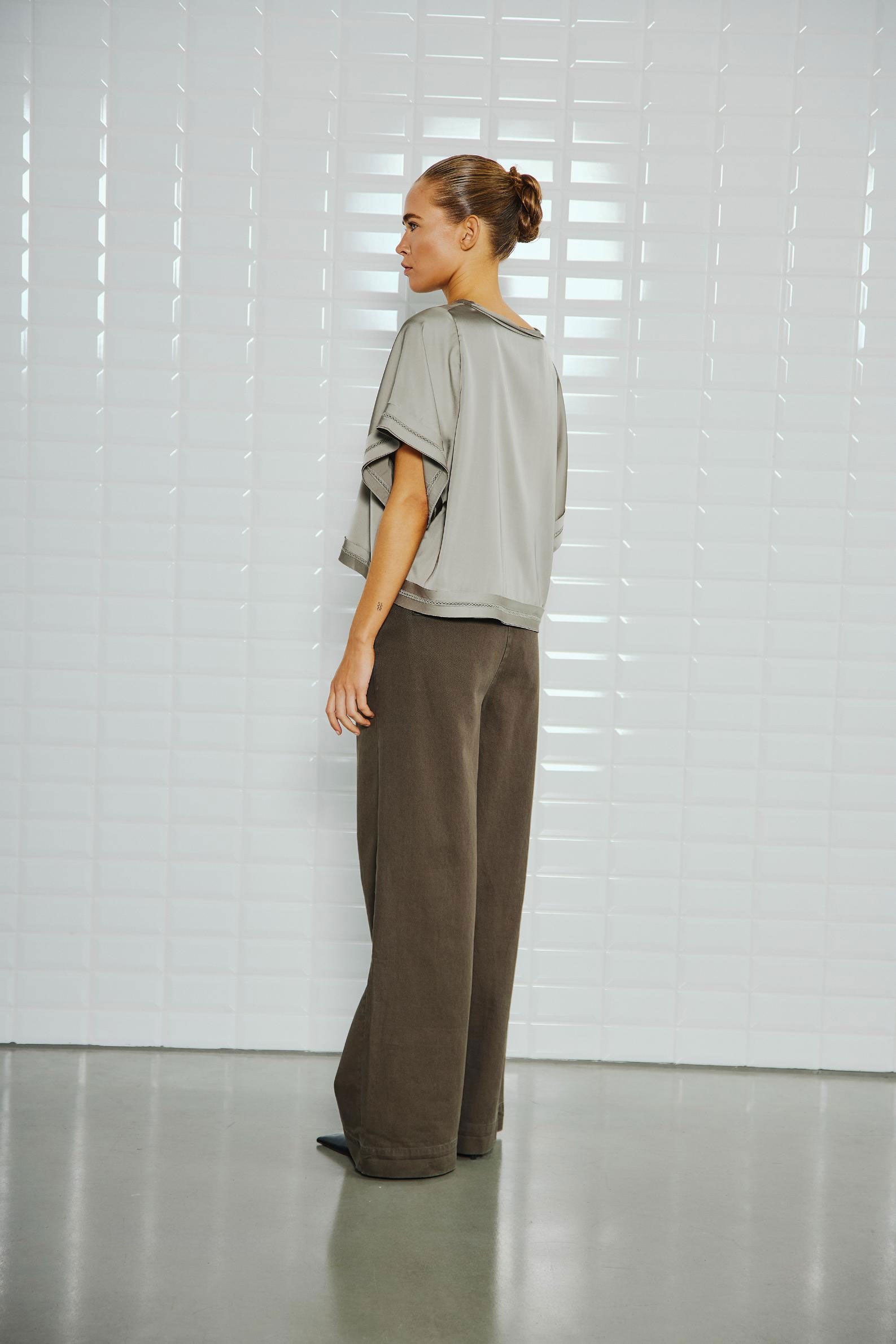 Steffi High Waist Wide Trousers - Midnight Green