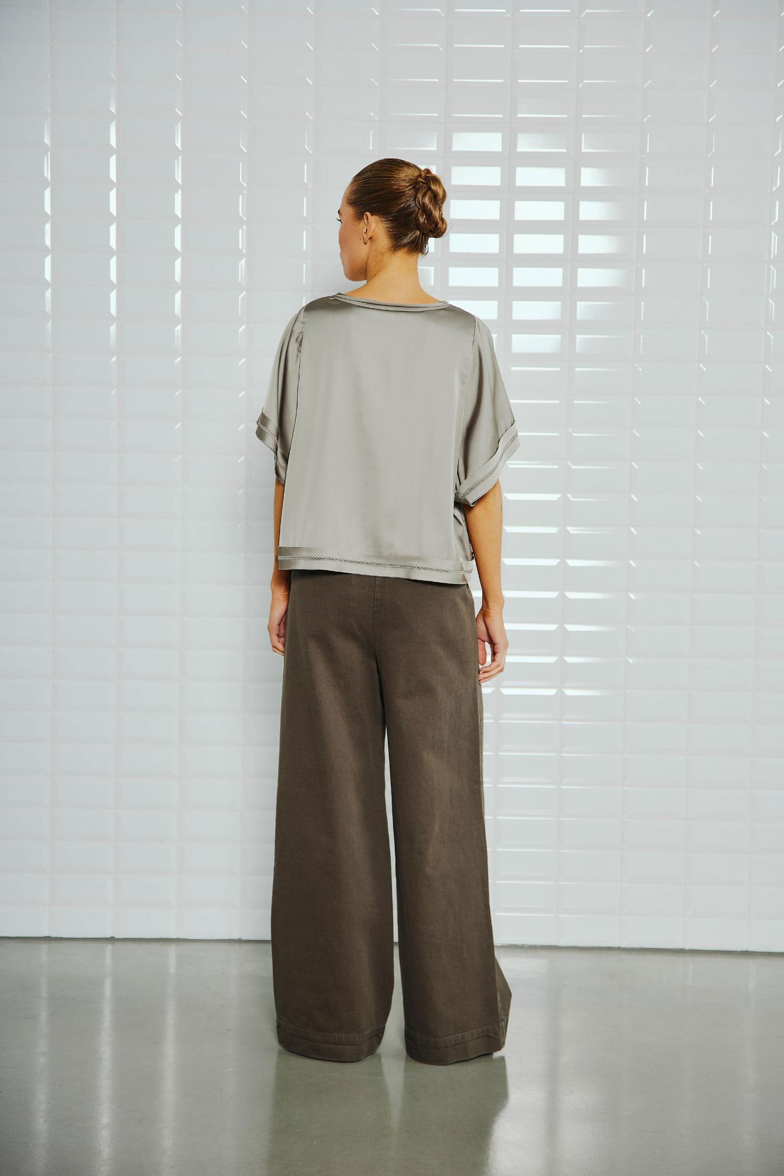 Steffi High Waist Wide Trousers - Midnight Green
