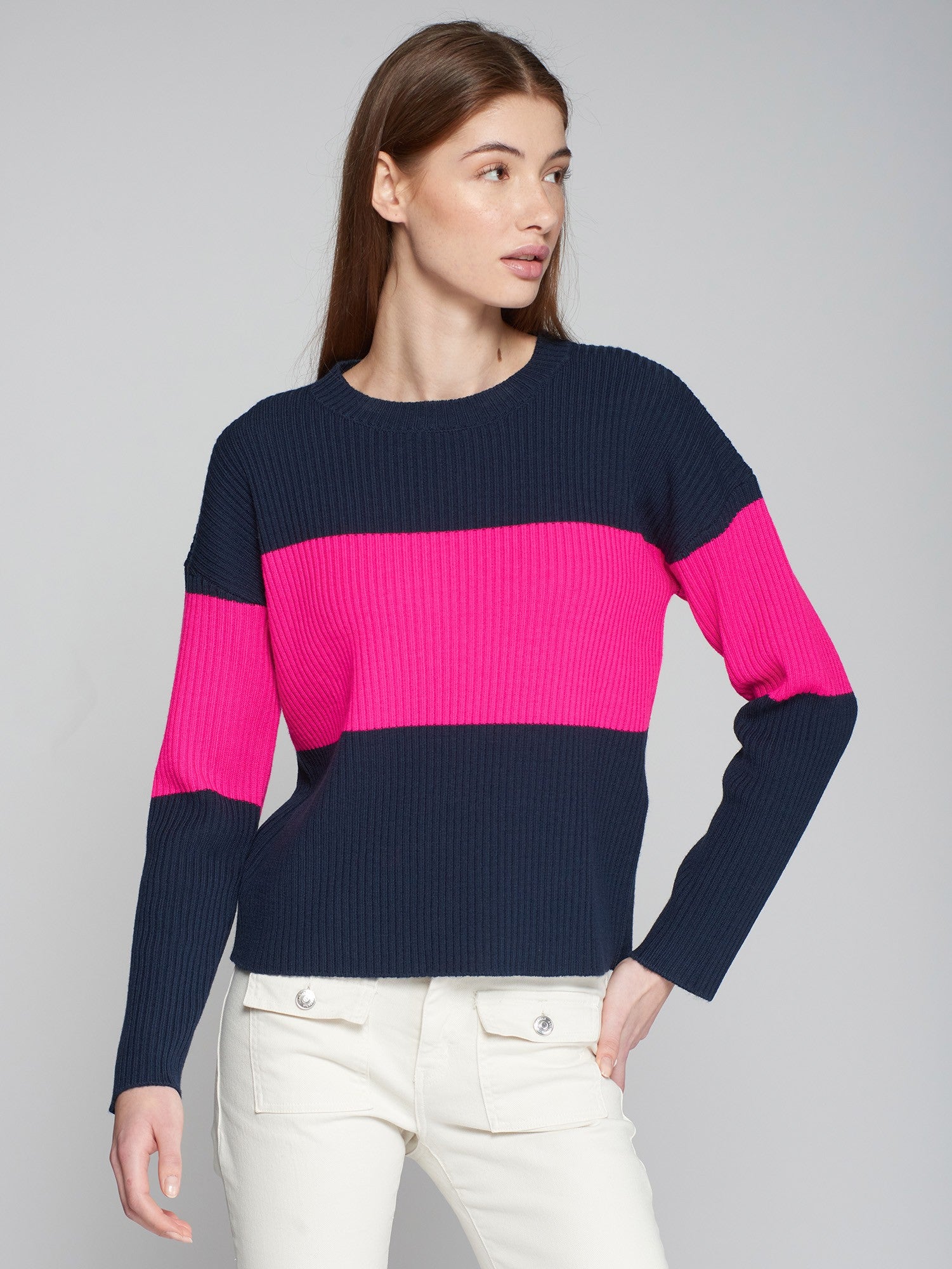 Pink shirt blue sweater best sale