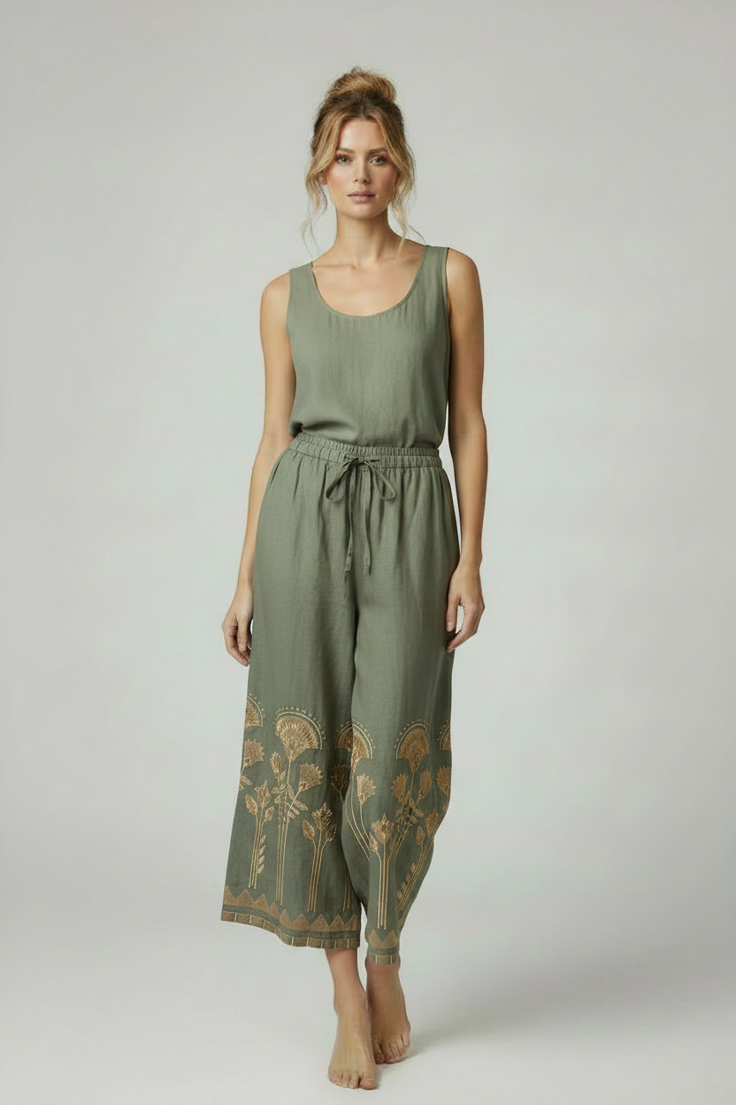 Sage Green Wide Leg Trousers with Matching Vest