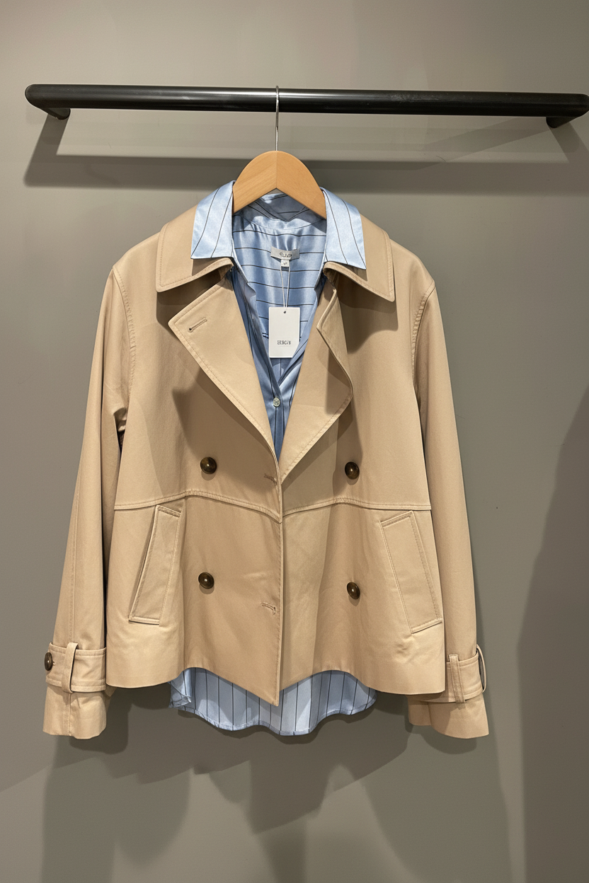 Wrinkle-free trench coat with striped collar